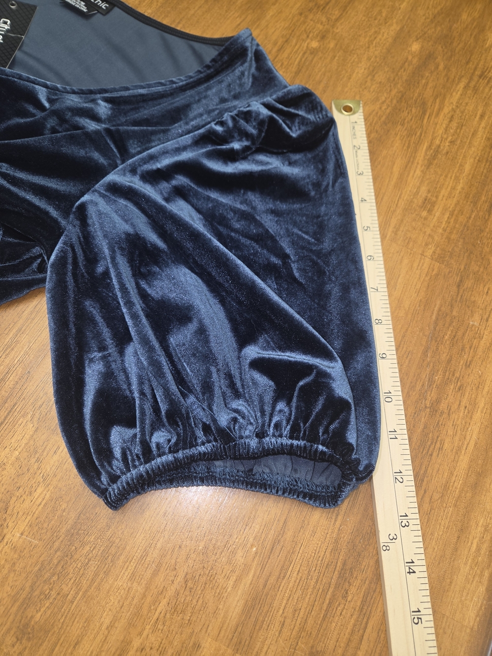Deep Navy Blue Velvet Plus Mini Dress Puff Elastic Cuff Sleeves Bubble Hem Sz 16 - Picture 7 of 8